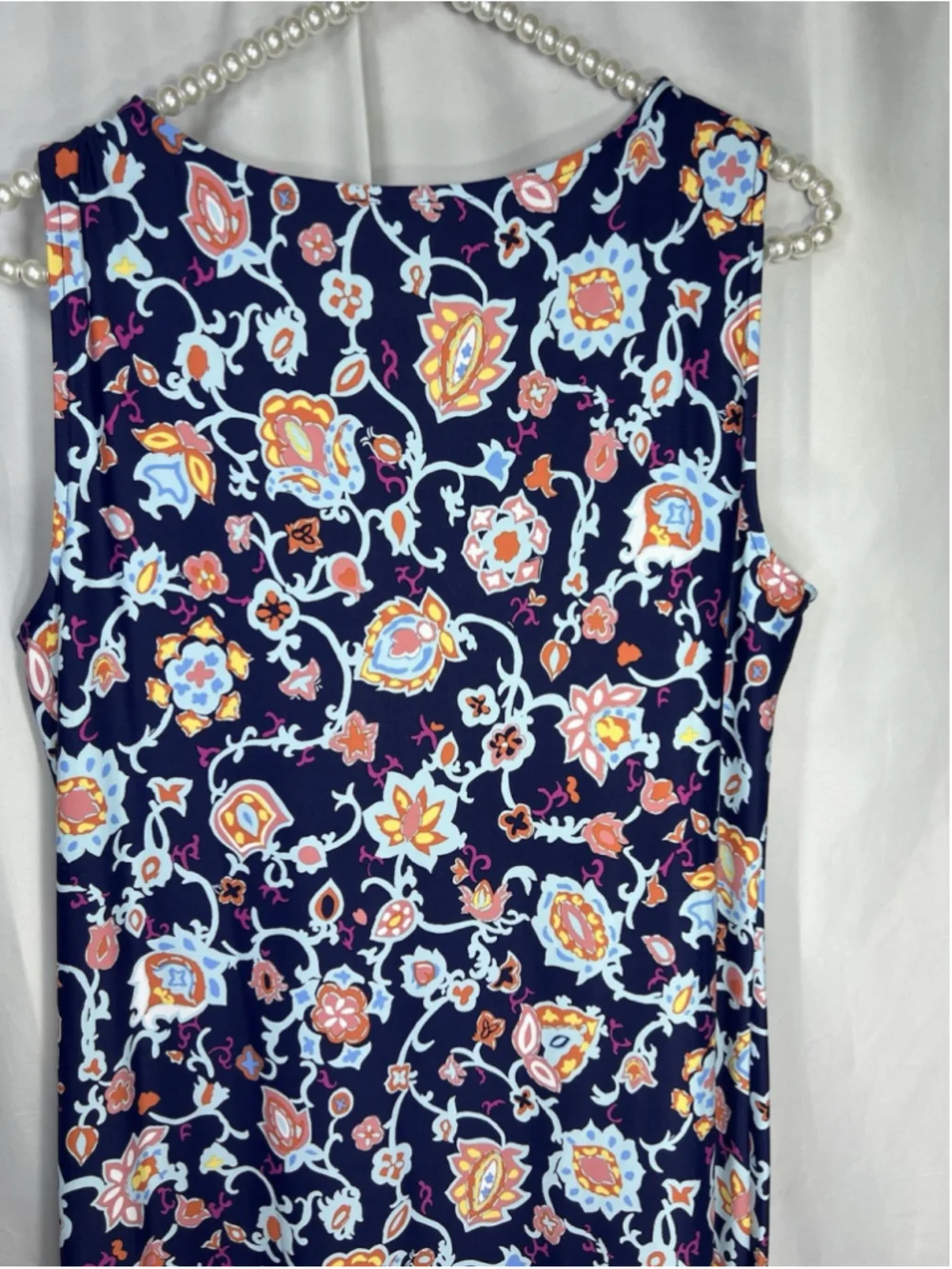 Talbots Navy Multicolor Boho Floral Knit Dress Sleeveless Scoop Neck PM Office - Picture 5 of 9